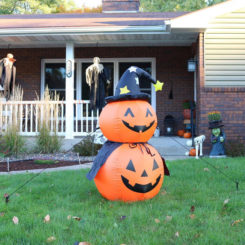 Double Jack-O'-Lantern with Witch Hat Inflatable