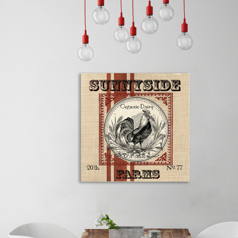 « en toile jute grain sac : coq » par tre sorelle studios, affiche rétro sur toile tendue, H 12 po x l 12 po x P 1,5 po