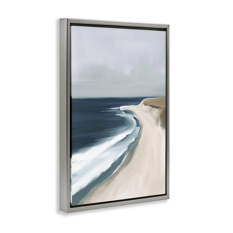 Cadre flottant Matador Beach Shore, design par Amanda Tsoukanelis, H 31 po x l 21 po, Cadre flottant gris lustré
