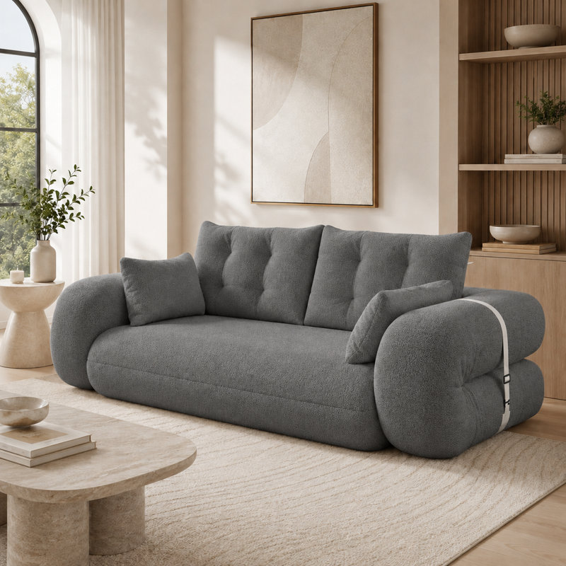 Canapé-lit convertible en chenille avec coussins, Gris, Molleton pelucheux gris
