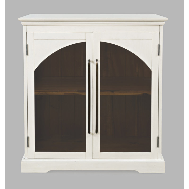 Sherree 33" Gothic Modern Arch Transitional Accent Storage Cabinet with Glass Doors, White