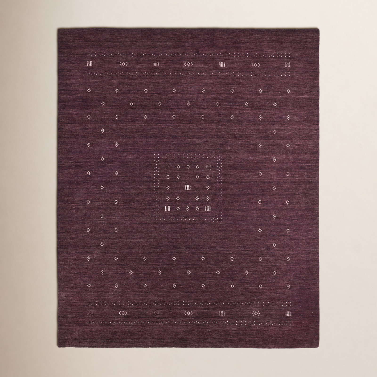 Simi Hand-Woven Geometric Cotton Wool Rug, Rectangle 10' x 14', Eggplant
