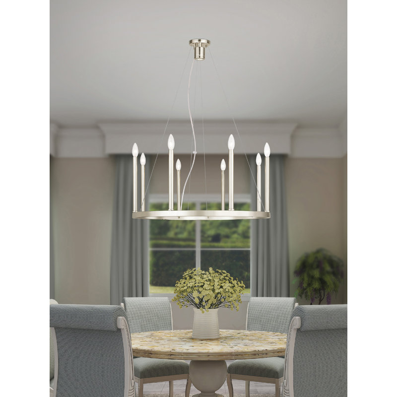 Gus 9 - Light Dimmable Wagon Wheel Chandelier, Polished Nickel