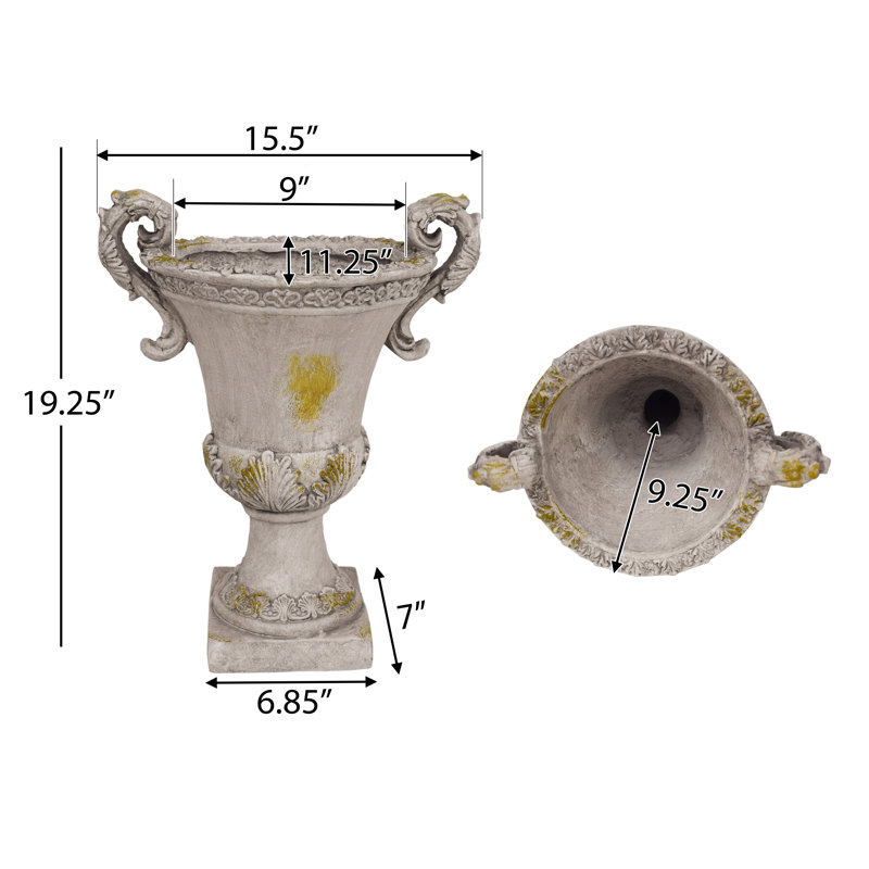Gray Moss Lightweight Concrete Roman Garden Urn Planter