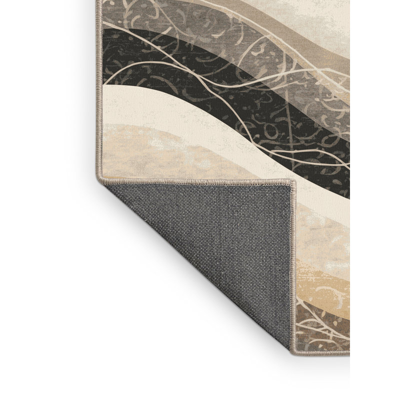 Tapis beige moelleux moelleux à motif ombré tropical - reliure beige, 3 x 5