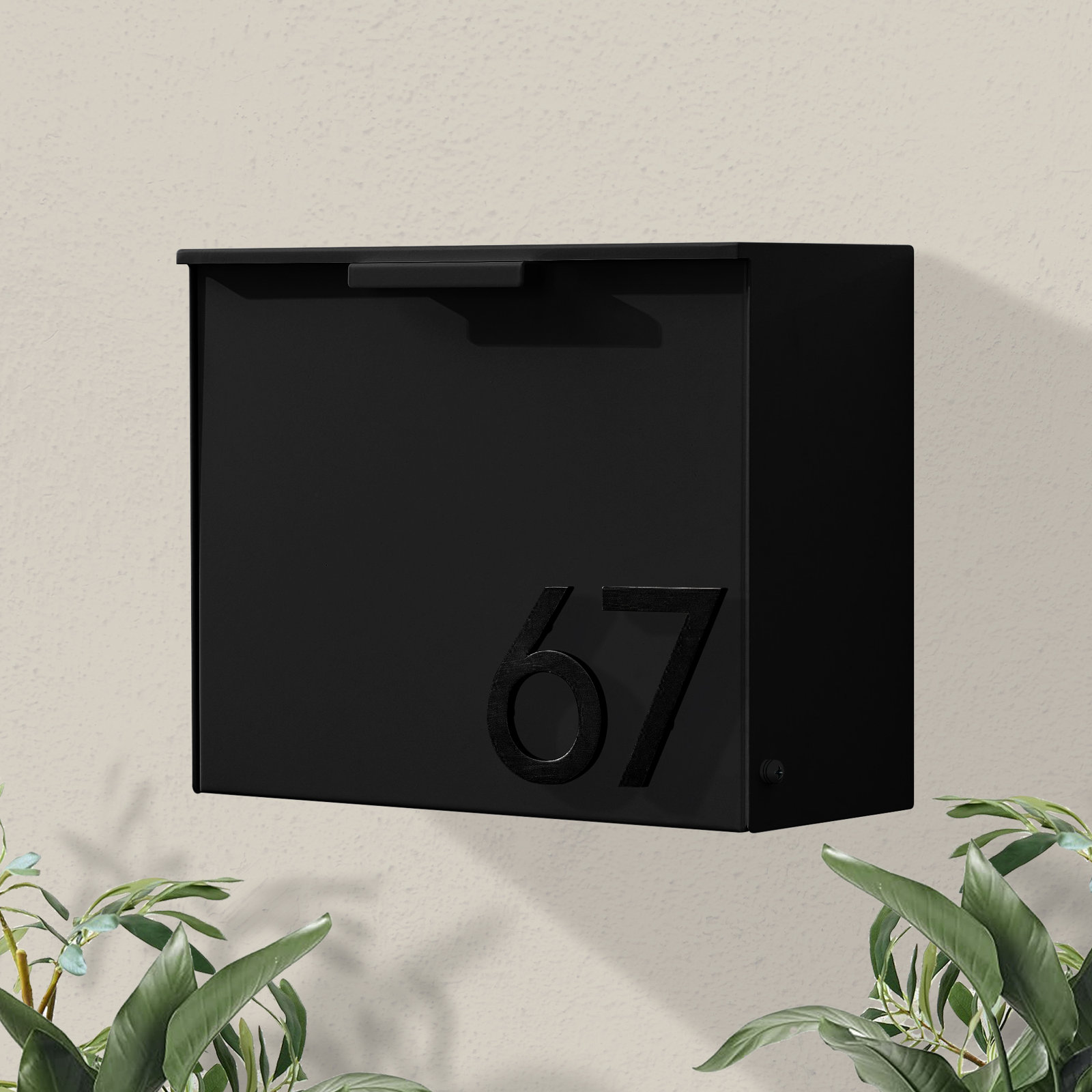 Wall-Mounted Steel Mailbox, Black, Yes, Black