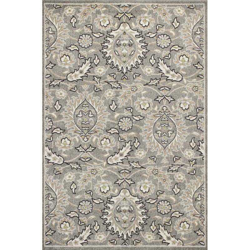 Tapis floral gris et ivoire Aldric, Rectangle 7 pi 7 po x 10 pi 10 po