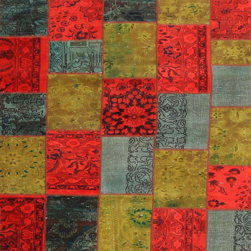 Tapis de zone vert/rouge contemporain, Carré 8 pi