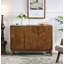 Buffet 44,3 po de style Mid-Century moderne avec rangement, buffet de style campagnard avec patchwork à rayures verticales et tablettes réglables, meuble télé pour le salon, la cuisine, l'entrée de la salle à manger, noyer-294357660