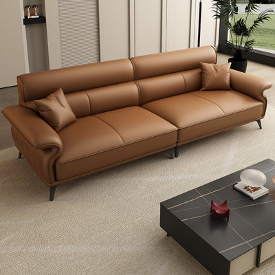 Canapé modulaire brun en cuir véritable