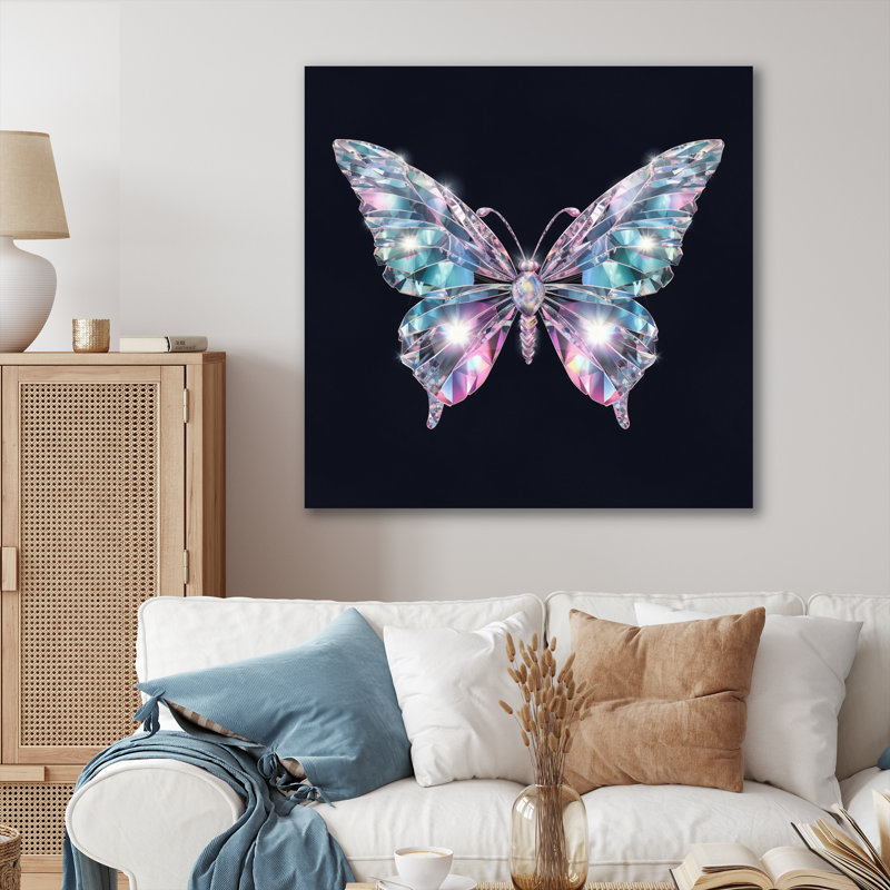 Diamant papillon II - Reproduction d'art mural animaux, H 24 po x l 24 po x P 1 po, Toile tendue