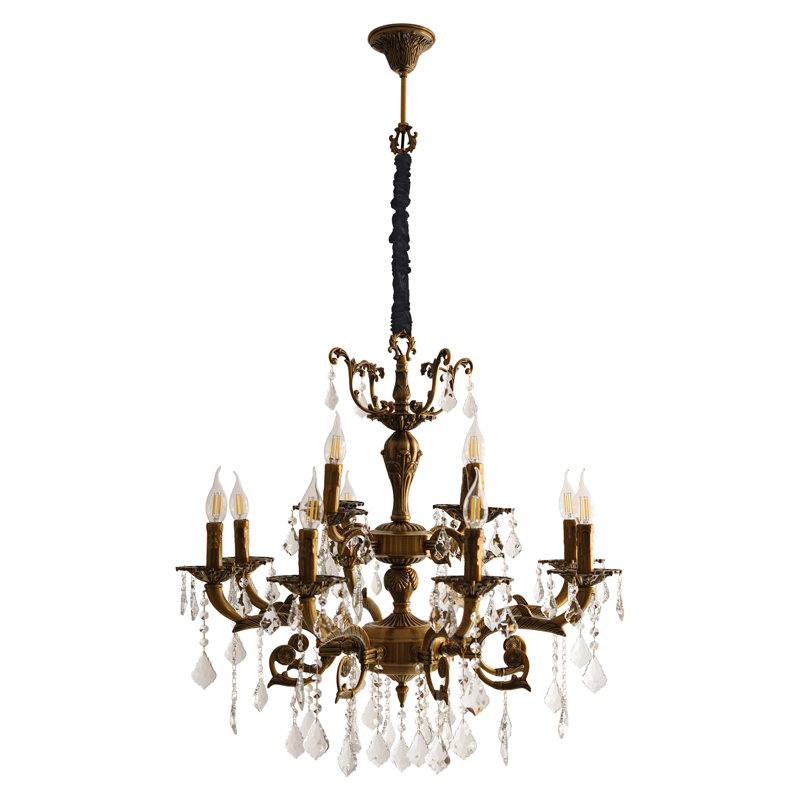 Classic Crystal Candle Chandelier Antique Bronze Pendant Ceiling Lamp With LED Bulbs, 3900, 3, 12
