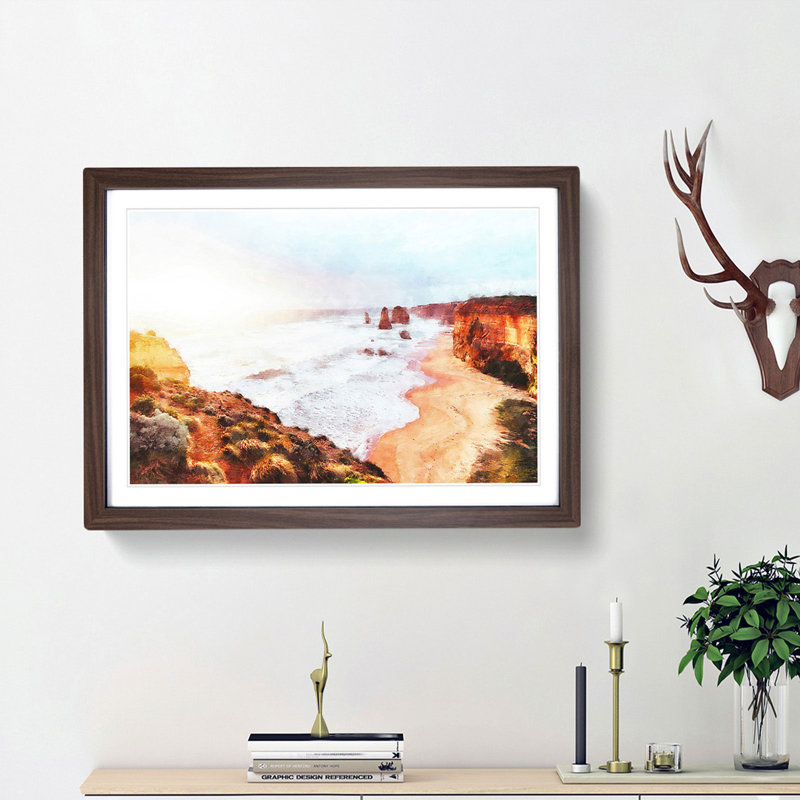 Twelve Apostles in Australia - Picture Frame Painting Print, Walnut Framed, 62cm H x 87cm W x 2cm D
