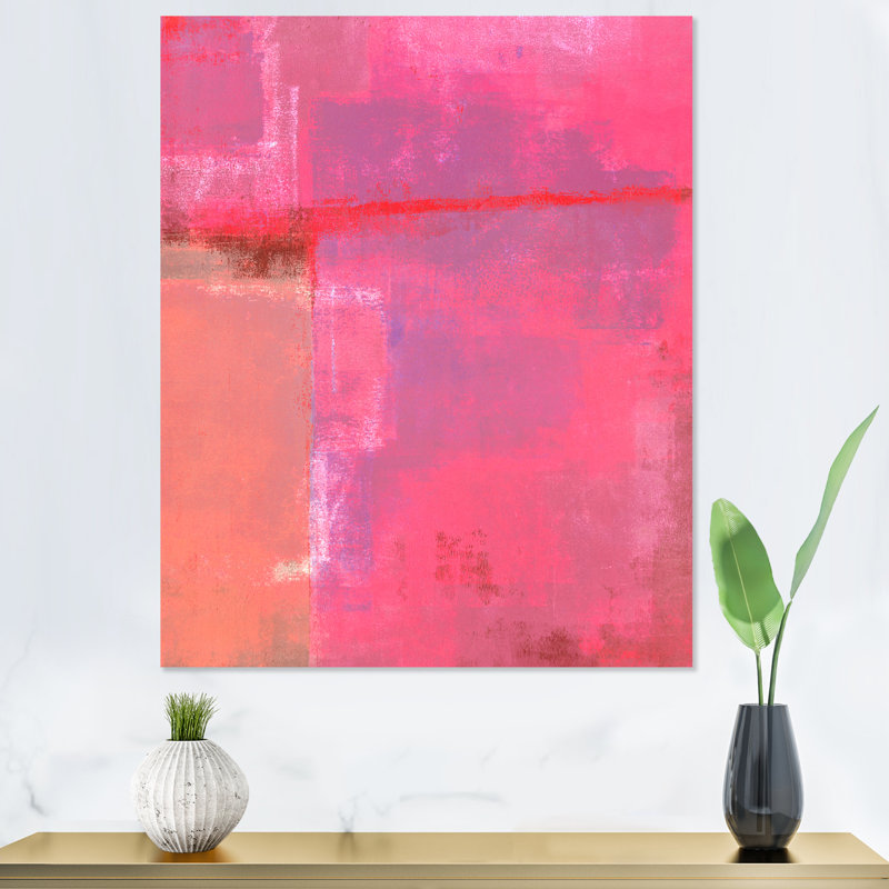 Rose, pinceau, champs de couleurs - Art moderne et contemporain sur toile, H 12 po x l 8 po x P 1 po, Toile tendue