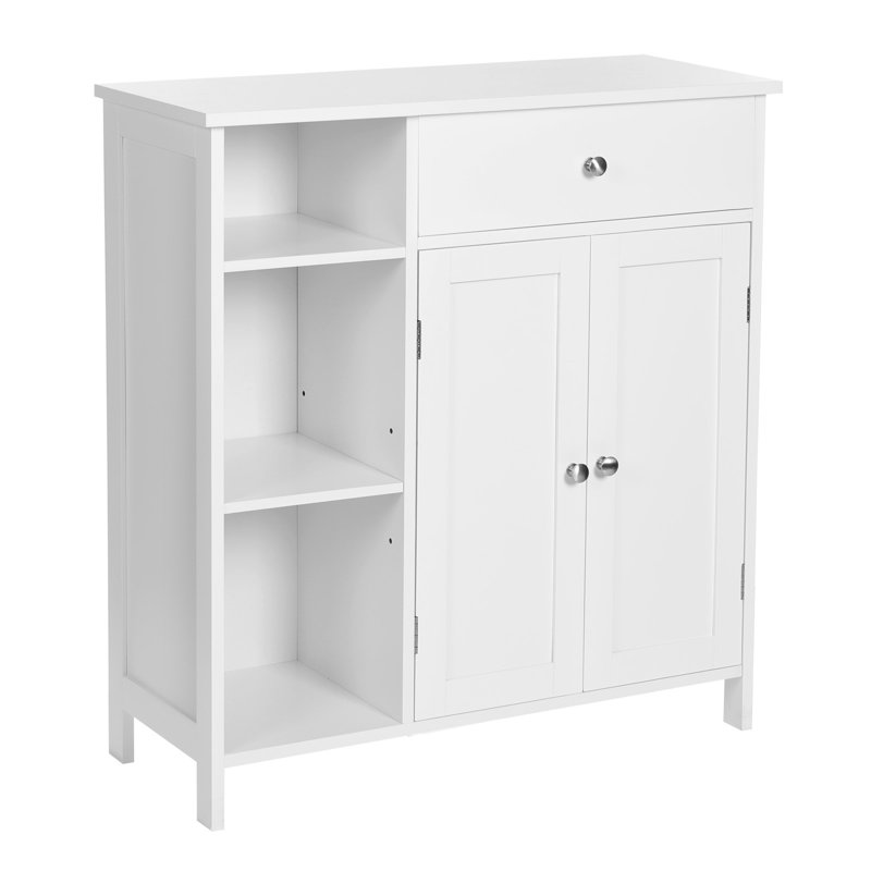 Storage Cabinet With Drawer, 3 Open Compartments, Adjustable Shelves