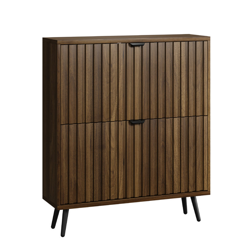 20 Pair Shoe Storage Cabinet, Dark Brown Wood - 80cm W