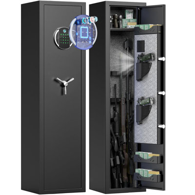 Coffre-fort à 5 carabines à empreinte digitale biométrique, 5 coffres-forts pour carabine et pistolets avec clavier ACL et mode silencieux, 3 fentes pour pistolet réglables