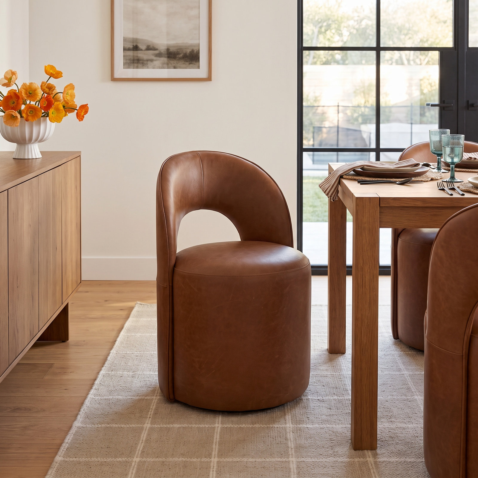 Neta Genuine Leather Swivel Dining Chair