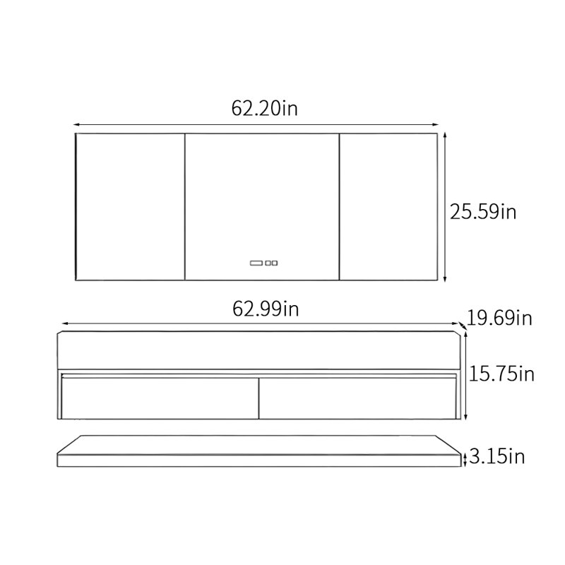 Armoire de salle de bain rétro, H 18,9 po x l 62,99 po x P 19,69 po, Brun