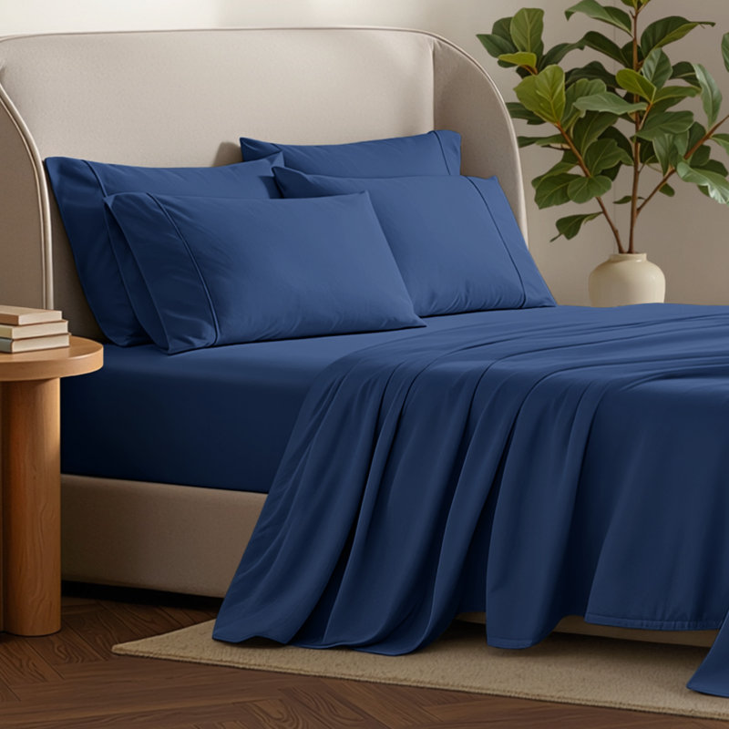 Microfiber Sheet Set with Bonus Pillowcase Set, Full XL, Dark Blue