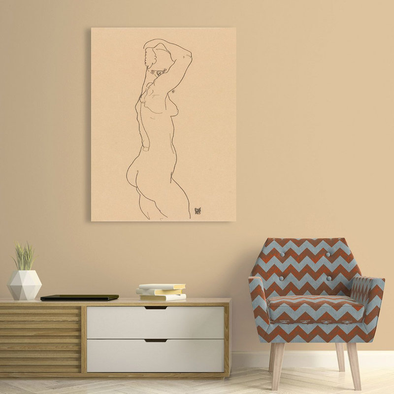 Standing Nude, Facing Right by Egon Schiele - Wrapped Canvas Rectangle Print Drawing Print, 70cm H x 50cm W x 4cm D