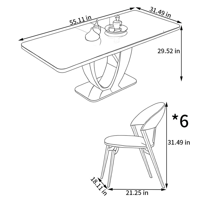 Ensemble de table et de chaises rectangulaires Home Rock, H 29,52 po x L 55,11 po x l 31,49 po