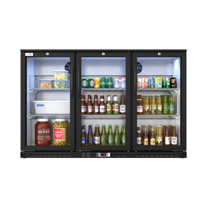 53 in. W 11 cu. ft. 3-Glass Door Counter Height Back Bar Cooler Refrigerator with LED Lighting in Stainless Steel