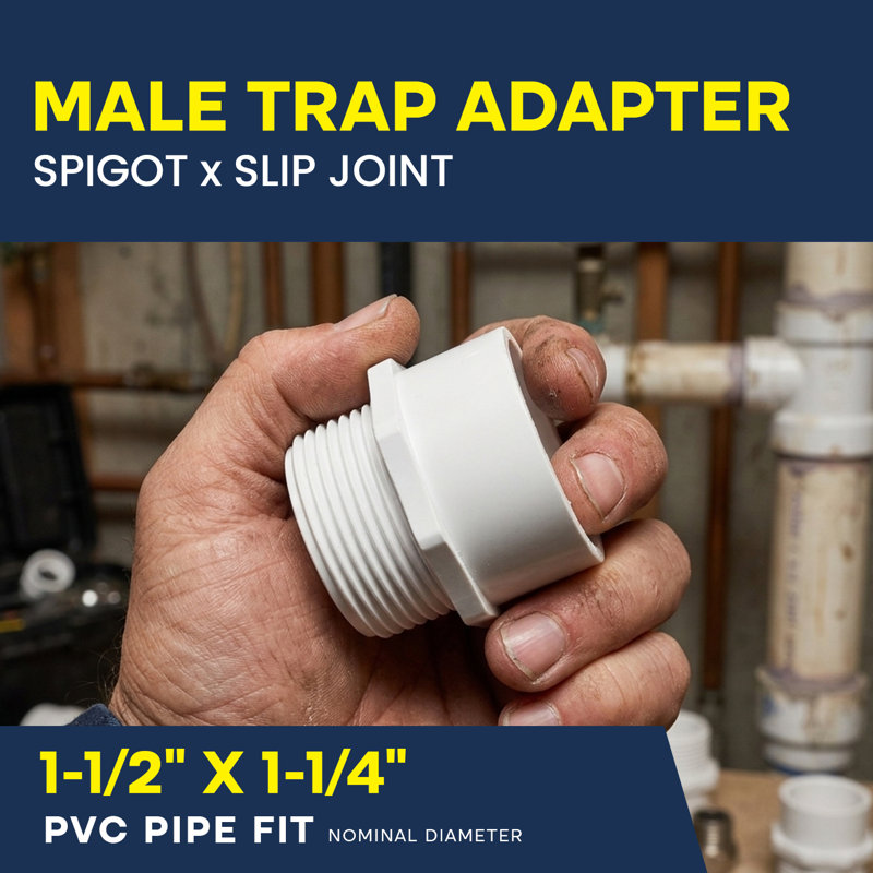 Adaptateur de siphon en PVC blanc 1-1 / 2 po x 1-1 / 4 po, embout mâle x joint coulissant, systèmes de plomberie d'évacuation et de ventilation