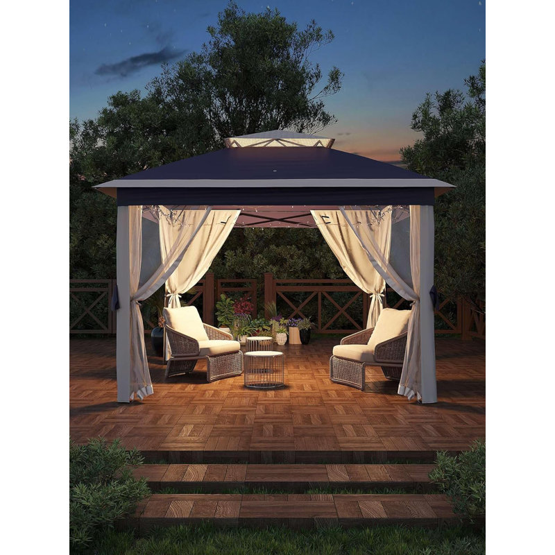 11 x 11 avec moustiquaire. Auvent imperméable et résistant aux rayons UV. Abri extérieur facile à installer, Bleu