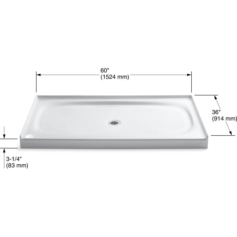 Base de douche à drain simple 60 po x 36 po Salient®, Blanc