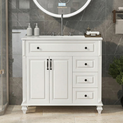 36" Bathroom Vanity With Sink, Freestanding Cabinet And Space-saving Storage