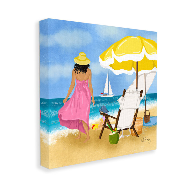 «Woman Strolling Beach Wrarap Canvas» par Ale Saiz Studio sur toile, H 24 po x l 24 po