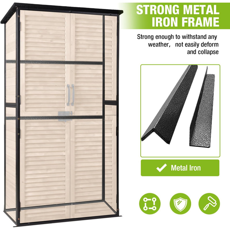 Outdoor Storage Cabinet Upgraded with Metal Frame Durable Storage Shed with Floor and Adjustable Shevels Waterproof Garden Tool Shed