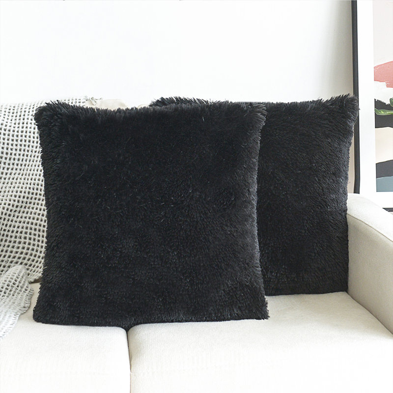 Housse de coussin carrée en fausse fourrure, H 18 po x l 18 po, Noir