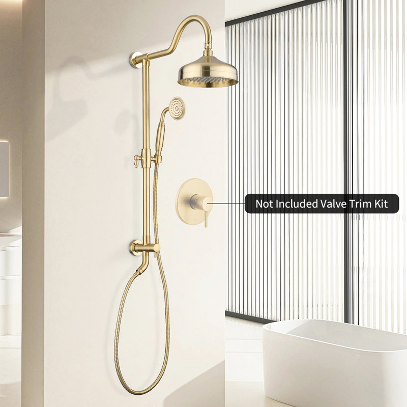 Dual Shower Head - 8" Rainfall & Handheld In Brushed Gold Finish System Sleek, Brushed Gold