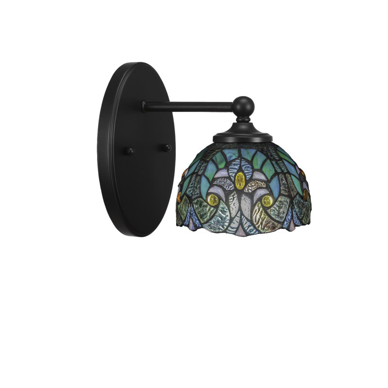 Carisa Wall Sconce Shown In Matte Black Finish With 7" Turquoise Cypress Art Glass