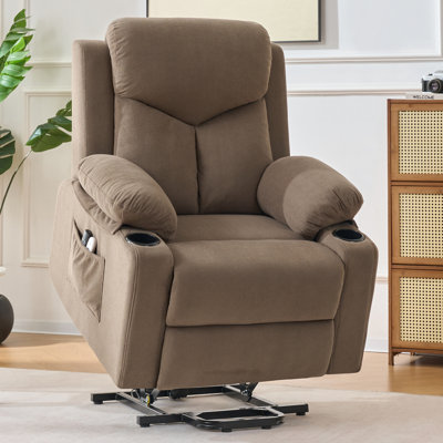 Electric Power Lift Recliner Chair Sofa with Massage and Heat for Elderly, USB and Type-C Ports, Cup Holders, Infinite Position (Brown)