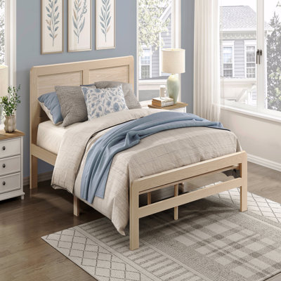 Platform Bed Frame 1Pc Contemporary Style In Natural Finish Wooden Frame Material For Bedroom Use