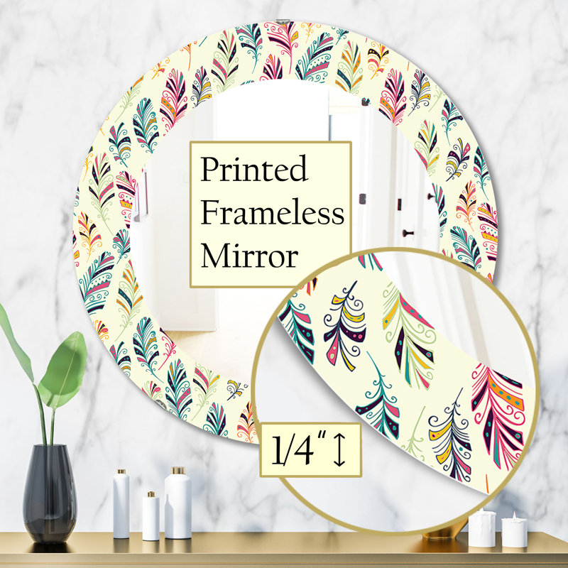Plumes 26 - Miroir bohémien et éclectique, H 31,5 po x l po