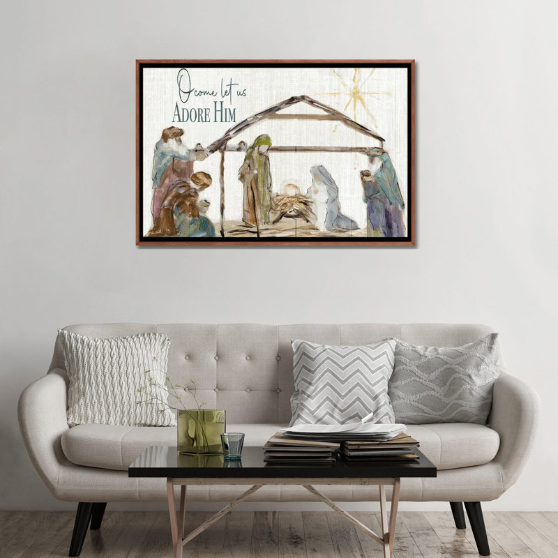 «O Come Let Us Adore him», reproduction d'art sur toile encadrée, Brun, H 32 po x l 48 po