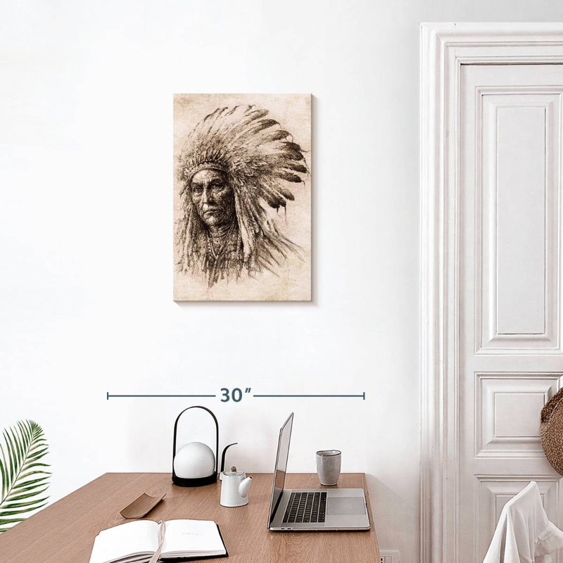 Native American Chief - Impression sur toile tendue, H 24 po x l 16 po x P 1,25 po