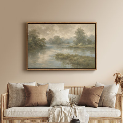 Art mural sur toile encadrée - Paysage de rivière calme avec forêt douce - 16 po x 24 po