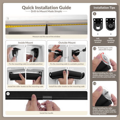 Cordless Roller Shades, Room Darkening Rolled Up Shades with Spring System, UV Protection Window Shades for Home