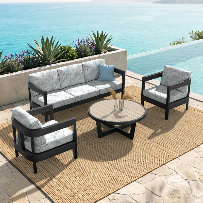 Ensemble de conversation 4 pièces pour 5 personnes avec coussins Sunbrella, 4 pièces: table, 2 chaises, canapé