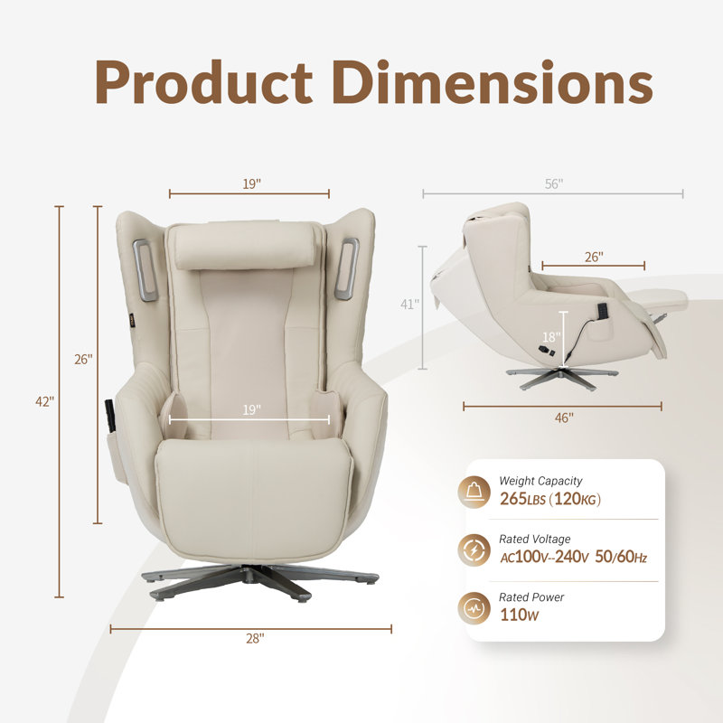 Heated Leather Chair with SL Track, Zero-Gravity Functionality, and Bluetooth Connectivity, White