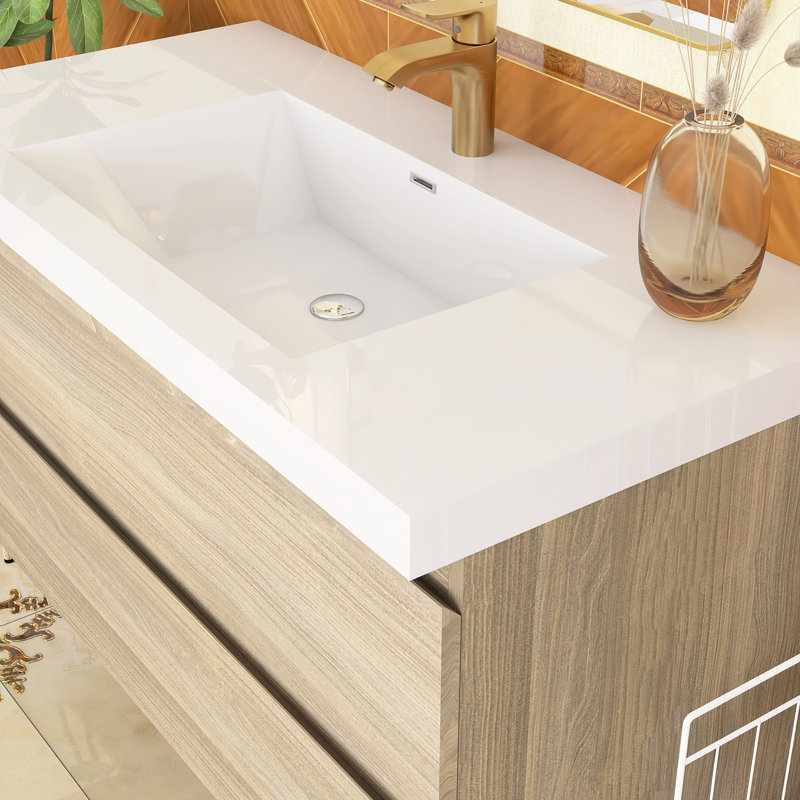 Meuble-lavabo mural simple lavabo de 42 pouces avec comptoir en résine de pierre, Gris