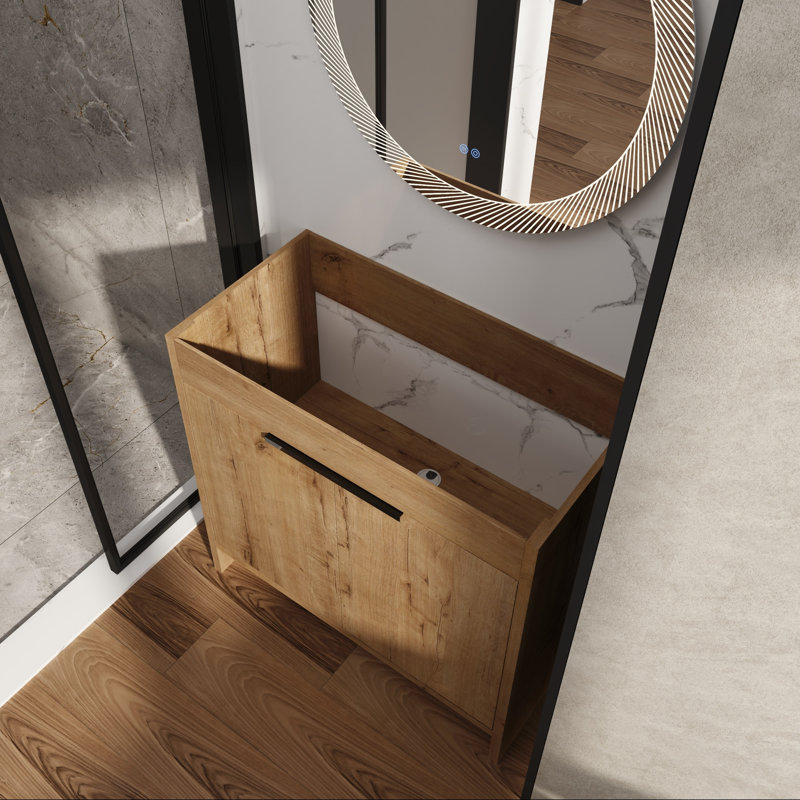 Base de meuble-lavabo 36 po avec rangement à fermeture en douceur, Imitation chêne