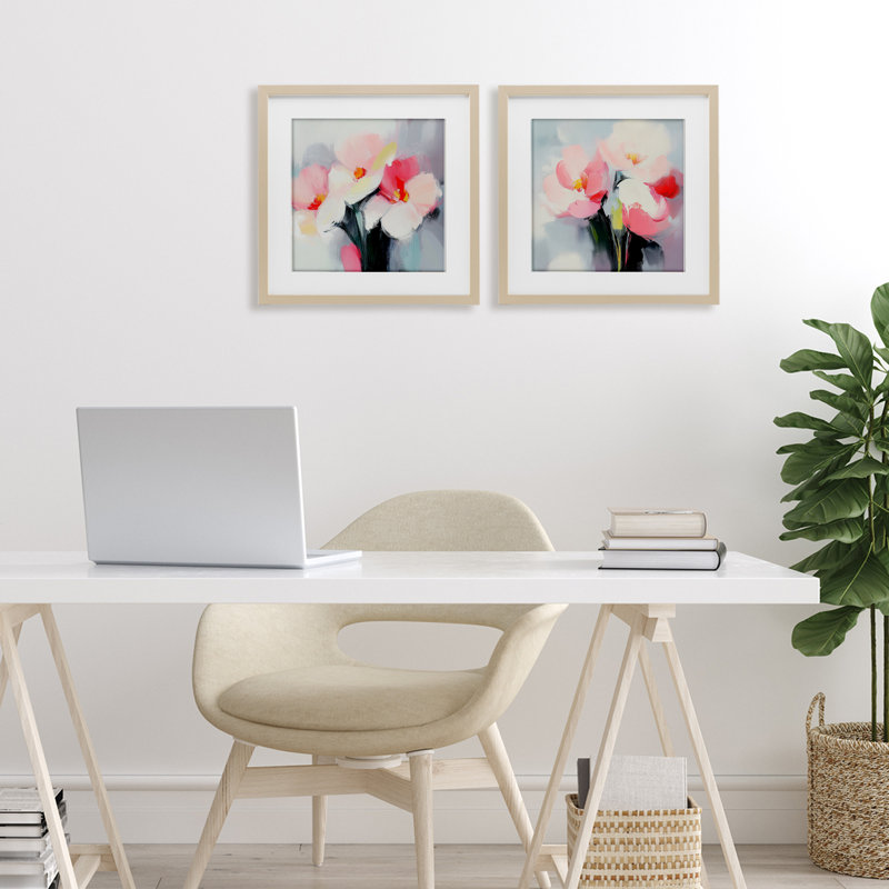 Floral Flare of Emotion, ensemble de 2 reproductions encadrées sous verre, design par Mona Grace, H 13 po x l 13 po