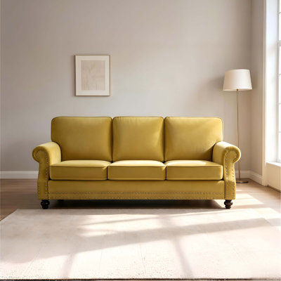 Luxury Velvet Sofa with Nailhead Trim and Solid Wood Legs
