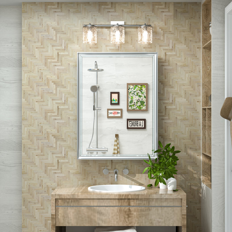 Cyrille Recessed & Surface Framed Medicine Cabinet with Mirror and Shelves, Silver, 40" H x 20" W x 5.2" D